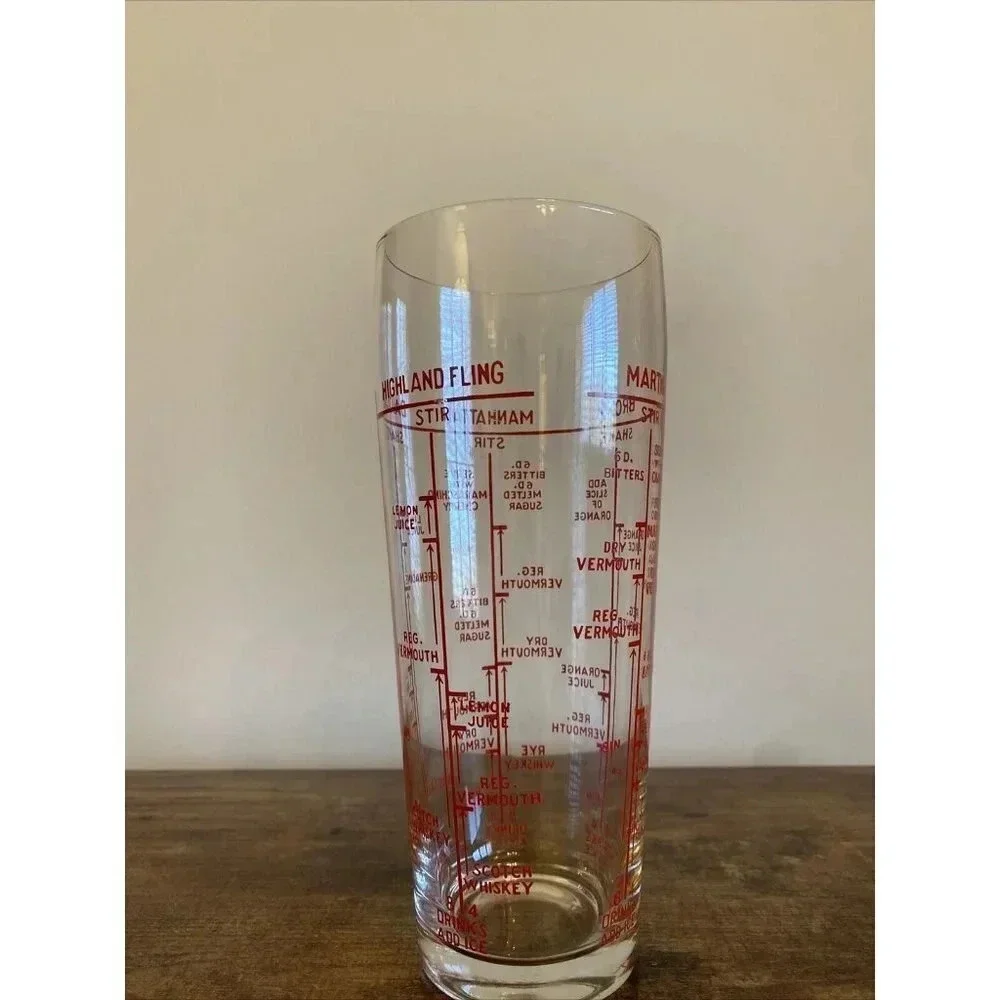 Vintage Glass Cocktail Mixed Drink Recipe Shaker Bar Mixer Retro Mad Men Style